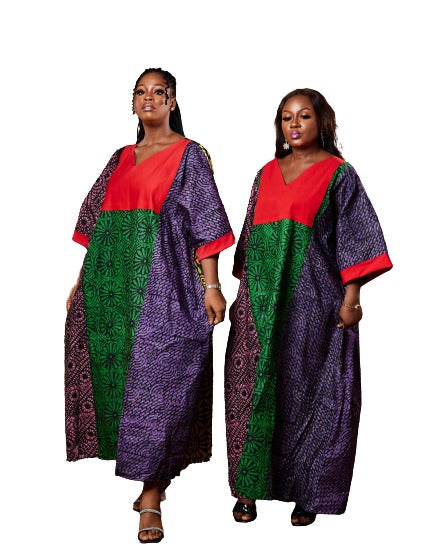 African Print Multi-Colored Party Dress | African lounge dress | African Batik Adire dress | Long Ankara dress