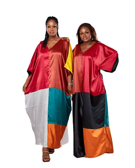 Long Multicolored African Silky Dress | African Silky Kaftan Dress | Free flow African Dress