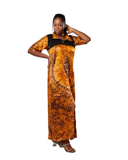 Tie Dye African Print Ankara Dress | Long African dress with buttons
