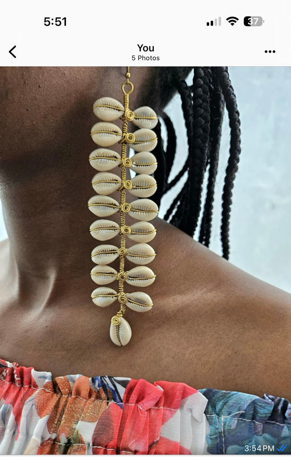 African Cowrie Shell Long Earrings Amina – Handmade Earrings for Women | Authentic Handmade Cowrie Shell African Women’s Jewelry