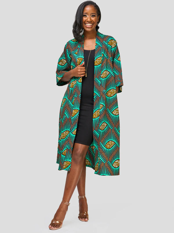 Vivo Safari Midi Kimono - Mopane | African-Inspired Safari Style Knee-Length Kimono | African Print Jacket