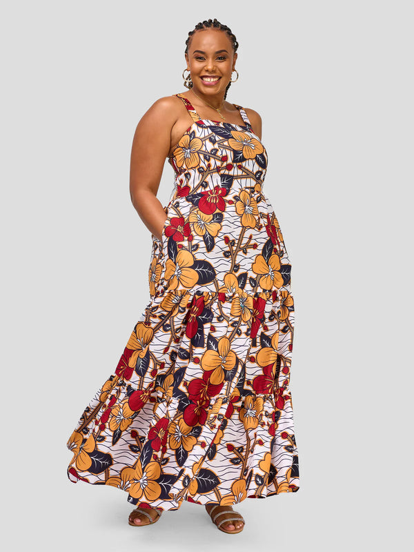 Vivo Safari Strappy Tiered Maxi Dress - Maua | African Dresses For Women | Resort Dresses For Women | Plus Size African Dress For Women | Long African Print Dress