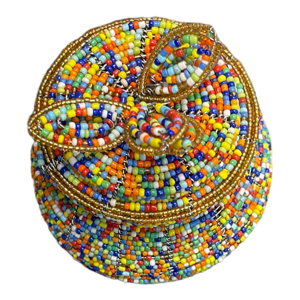 African Beaded Round Mini Pot with Lid: Exquisite Jewelry Holder