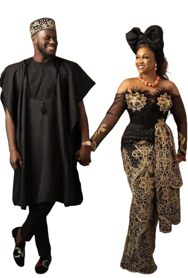 African Wedding Dress Custom Order - Couples Attire Benin | Nigerian Wedding Couple Outfit | African Evening Dress for Special Occasions | African Wedding Party Plus Size Dress