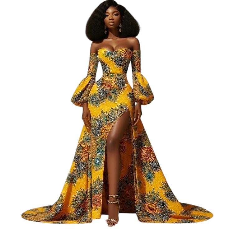 African Prom Dress Fatima - Custom Order| African Long Maxi Dress | African Wedding Guest Dress | Ankara Print Dress | Sequin Dress