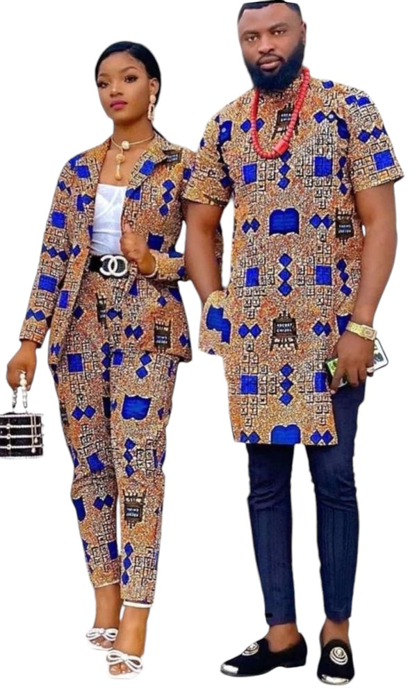 African Couples Dress Mariama - Custom Order| Matching African Ankara Attire For Women and Men| African Wedding Guest dress | Ankara print outfit for Husband and Wife | Dashiki Birthday Outfit| African Plus size dress Couples Outfit