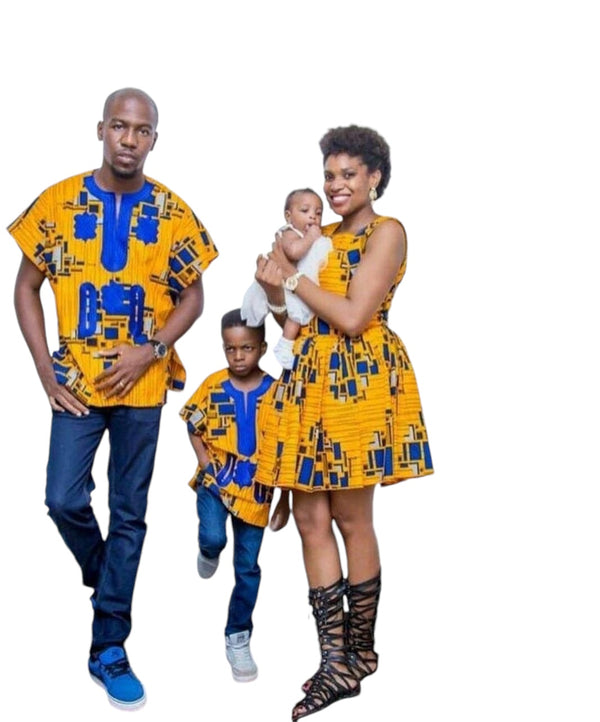 African Family Outfit - Custom Order| Matching African Ankara Attire For Family with Kids| African Wedding Guest dress | Ankara print outfit for Husband, Wife and kids | Dashiki Birthday  For Family | African Plus size dress Family Outfit