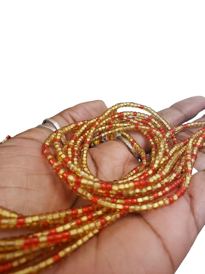 African Waist Beads Gold and Red