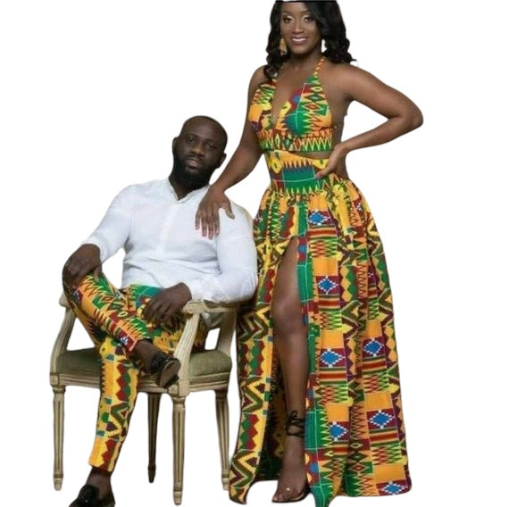 African Couples Dress Isha - Custom Order| Matching African Ankara Attire For Women and Men| African Wedding Guest dress | Ankara print outfit for Husband and Wife | Dashiki Birthday Outfit| African Plus size dress Couples Outfit