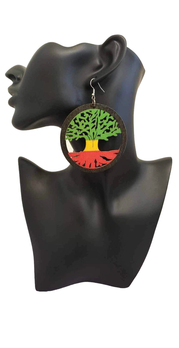 Round Wooden Earring With Baobab Tree|Ghana Earring|Boho Earring|Wooden Earring