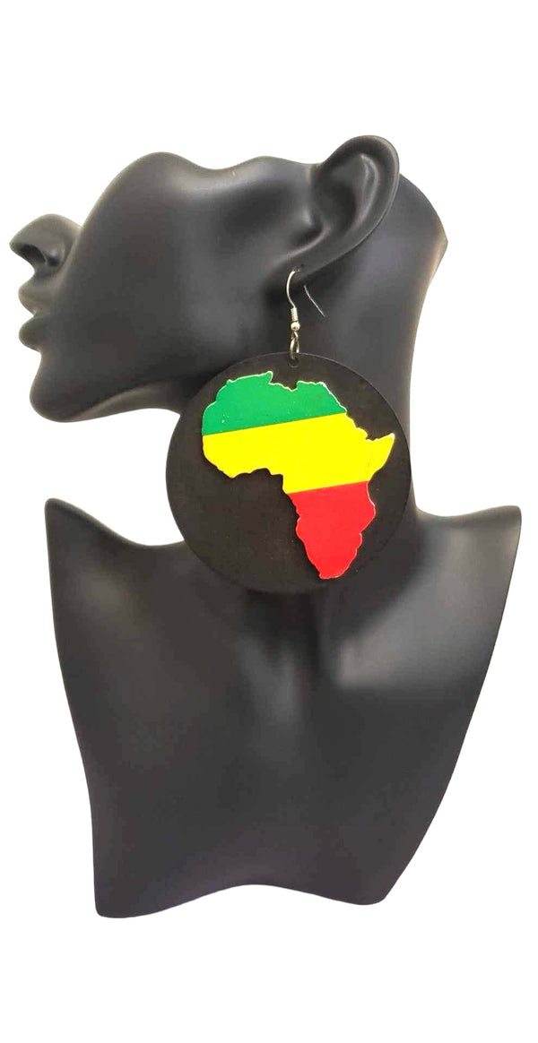 Round Large Wooden Earring With Africa Map|Ghana Earring|Boho Earring|Wooden Earring