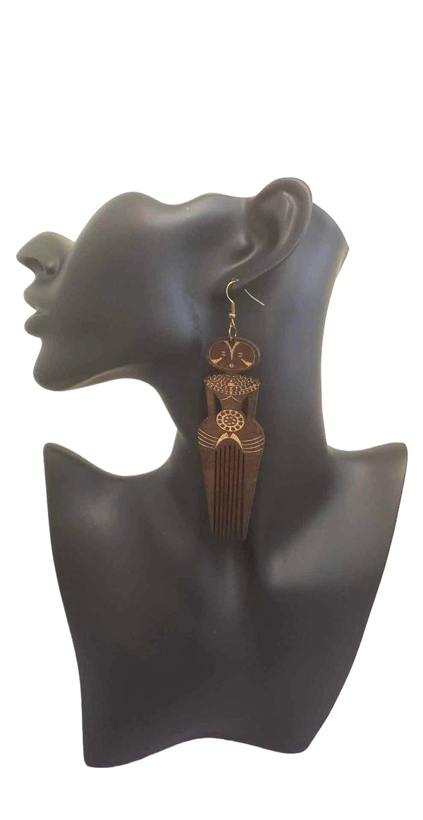 Wooden African Woman Shaped Earring |Ghana Earring|Boho Earring|Wooden Earring